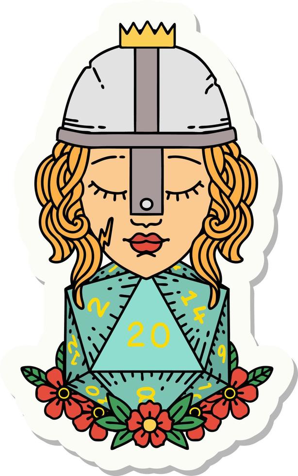 human fighter with natural 20 D20 dice roll sticker vector