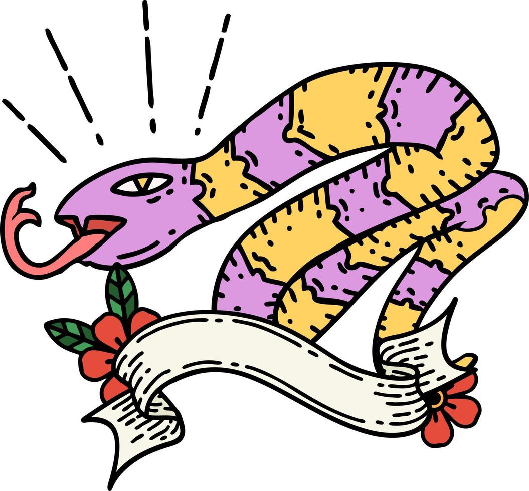 pancarta con serpiente sibilante estilo tatuaje vector