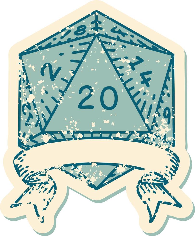 ilustración de tirada de dados d20 de golpe crítico natural 20 vector