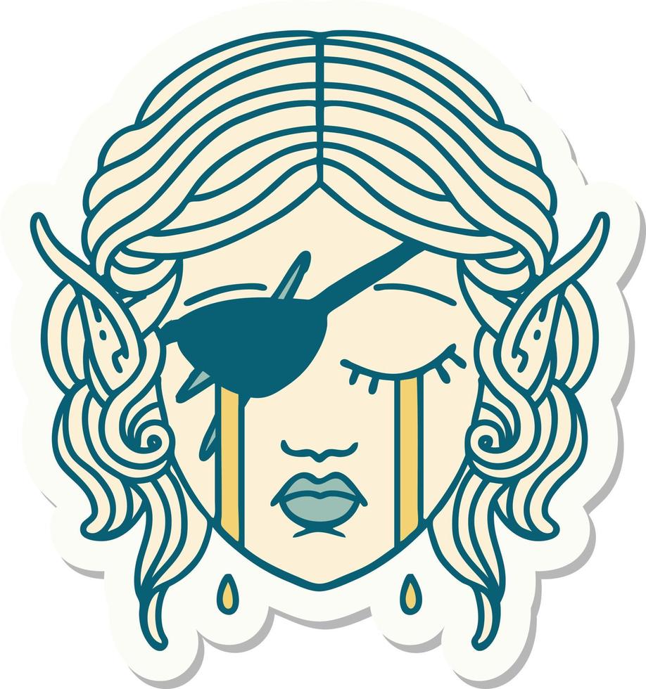 crying elf rogue character face sticker vector