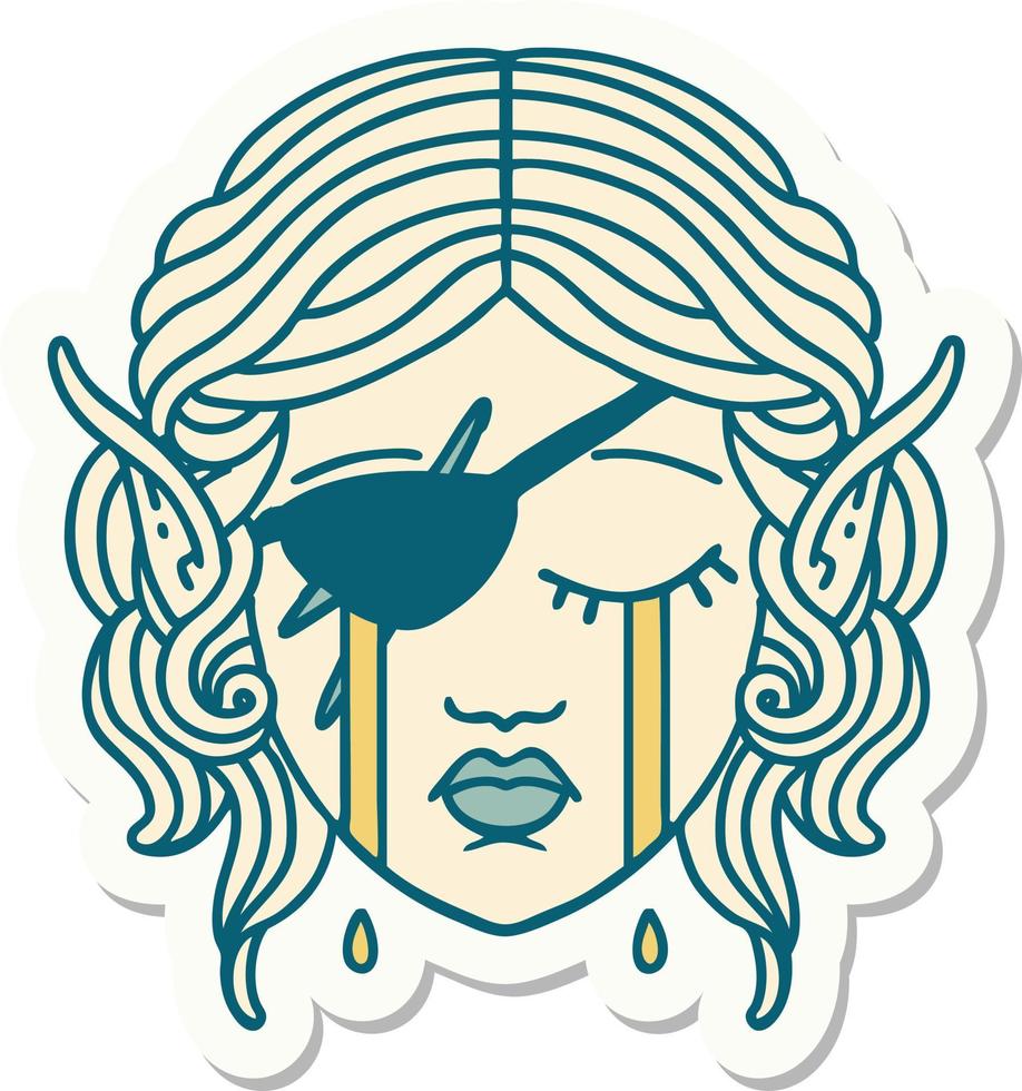 crying elf rogue character face sticker vector