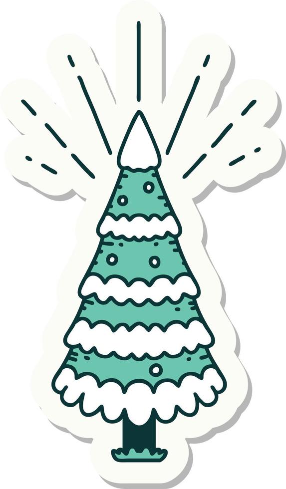 sticker of tattoo style snow covered pine tree vector