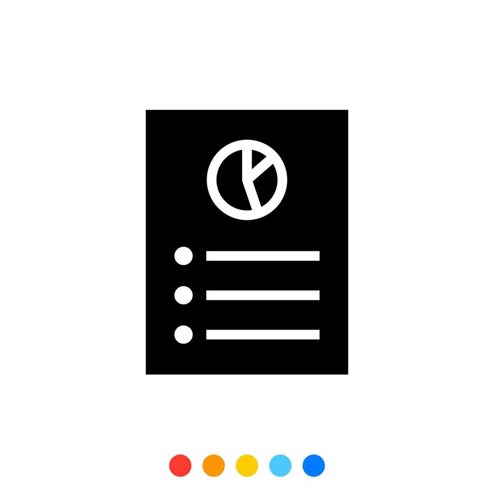 Glyph Document icon of Data with Pie Chart Symbol, Business Information icon, Vector and Illustration.