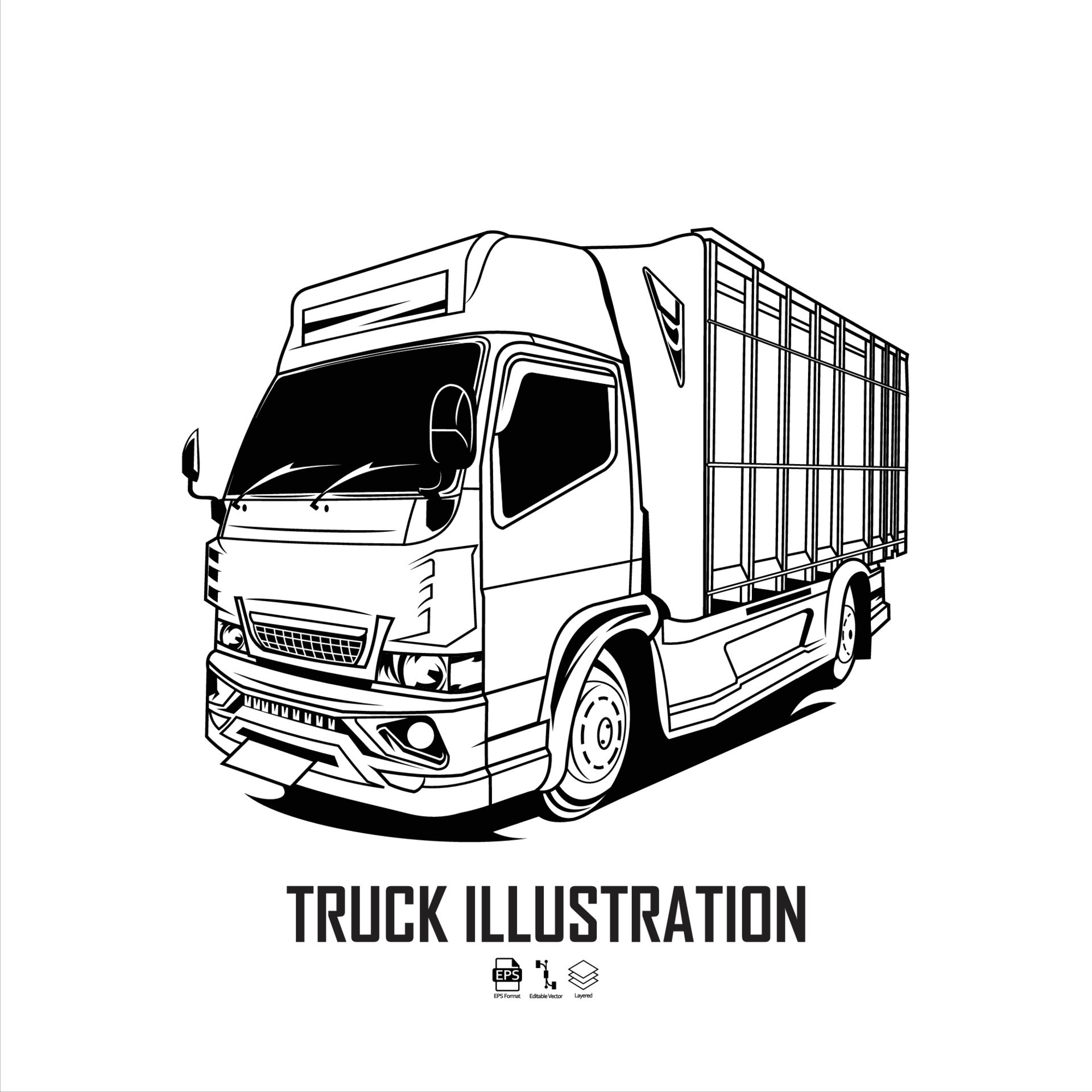 TRUCK CAR ILLUSTRATION BLACK AND WHITE.eps 12104099 Vector Art at Vecteezy