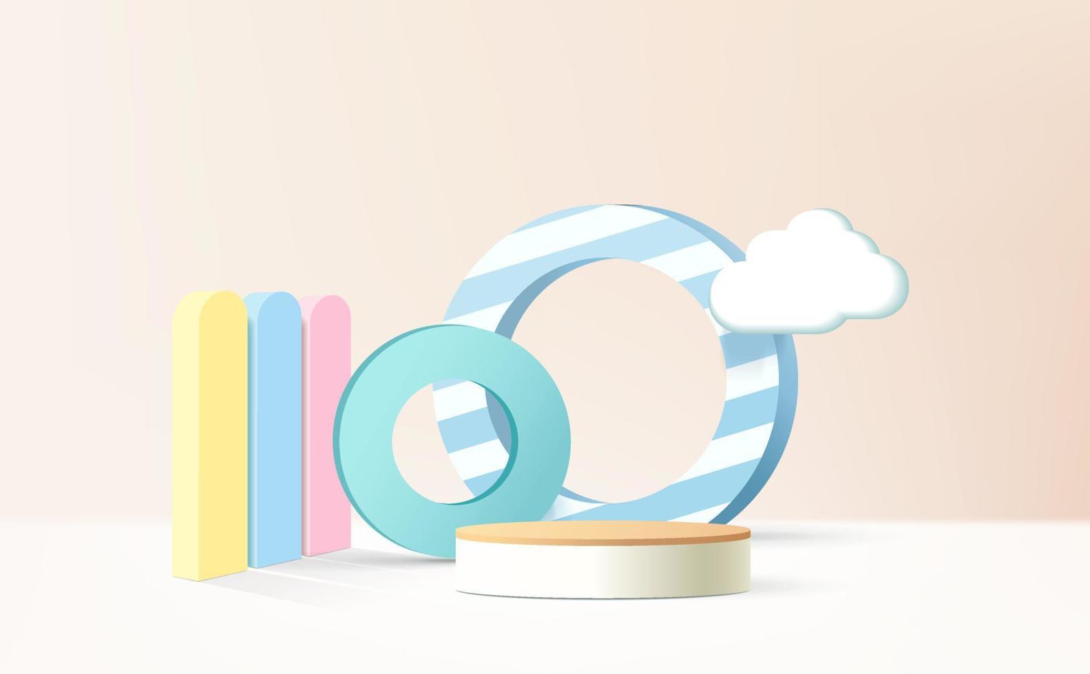 3d podium on pastel background abstract geometric shapes for kids product display vector