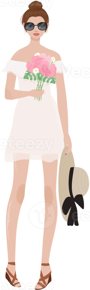 woman in summer dress costume for party png