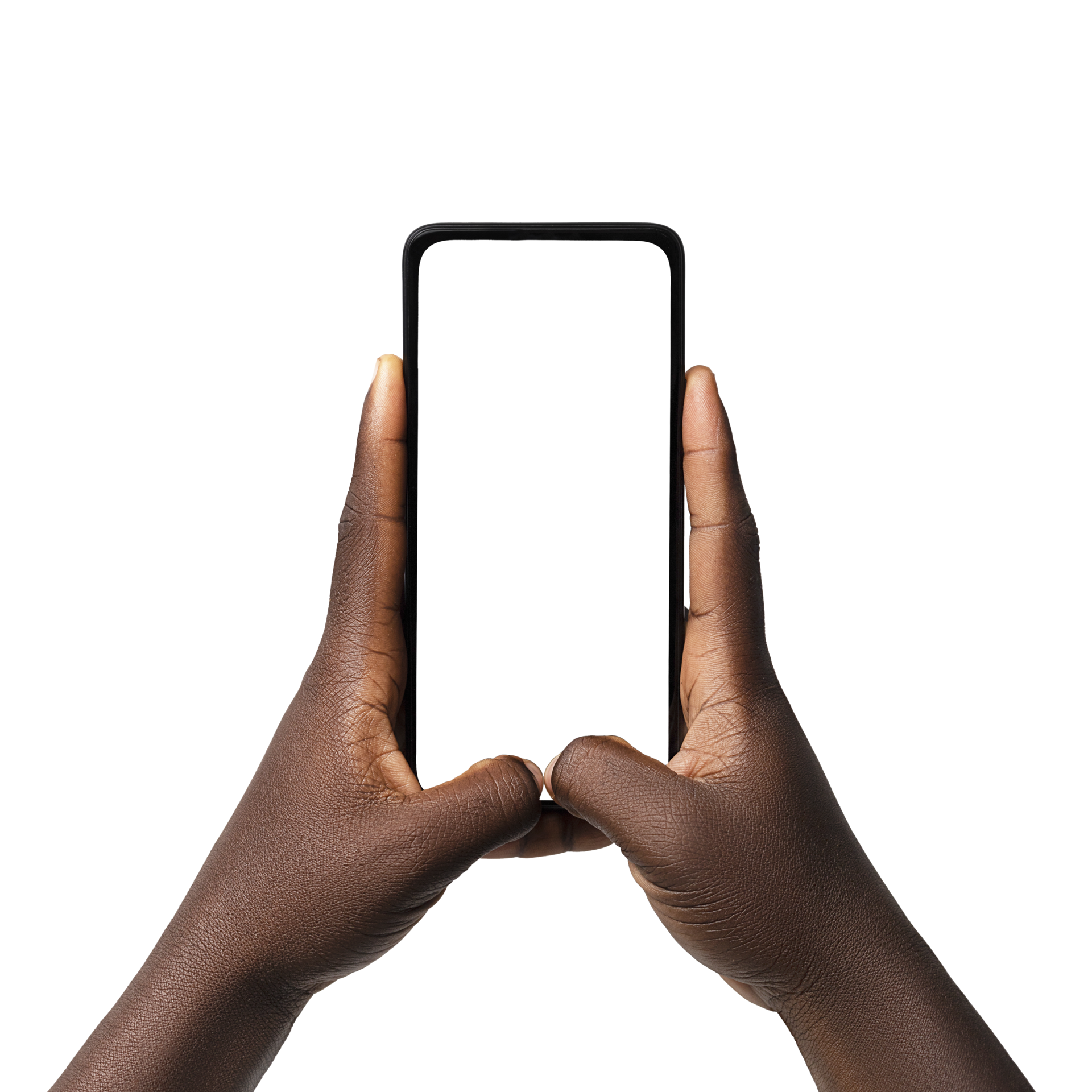Free Black hand holding phone facing camera isolated on transparent  background. blank screen, phone screen mockup, front view, clipping path,  clipping mask 12104172 PNG with Transparent Background