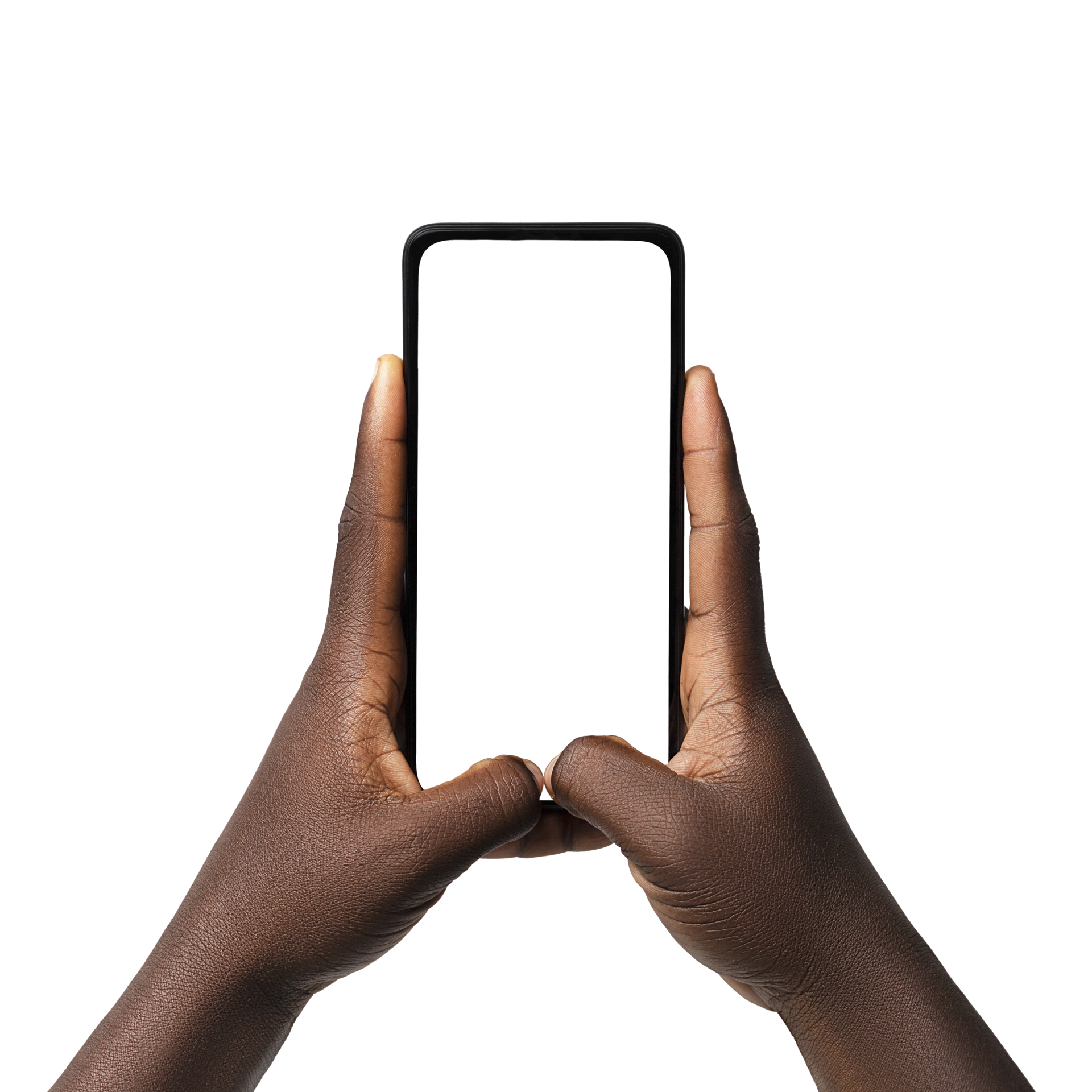 Free Black hand holding phone facing camera isolated on transparent  background. blank screen, phone screen mockup, front view, clipping path,  clipping mask 12104172 PNG with Transparent Background