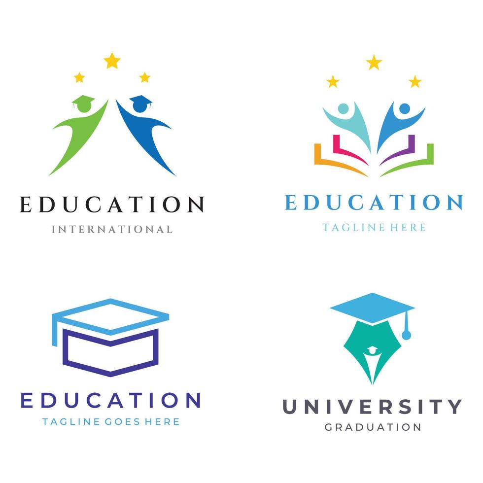 Creative student education logo template design with hat, book, pencil or pen sign.Inspired by graduating students.Logos for universities, colleges of education and schools. vector