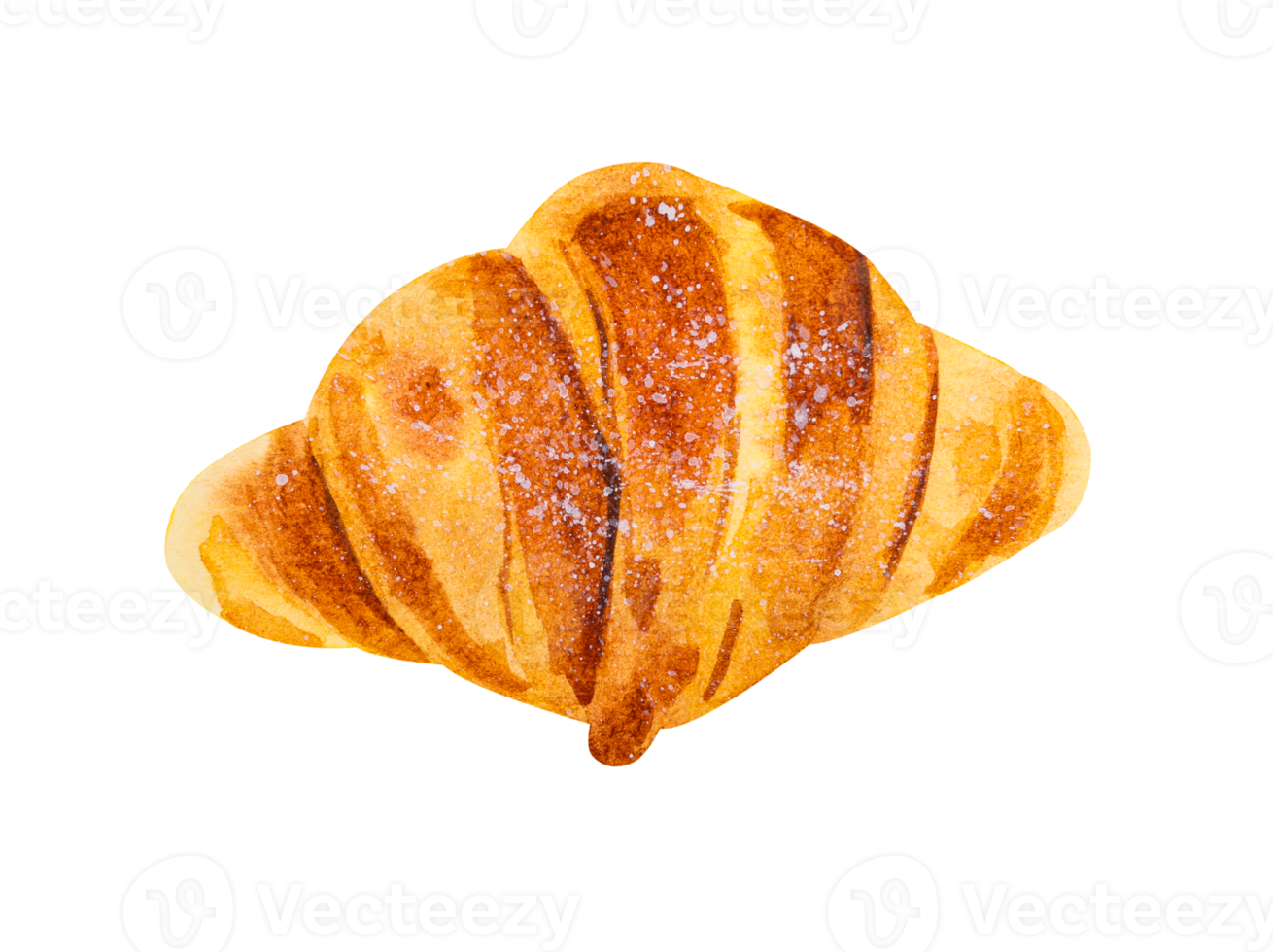 Croissant with icing sugar. Hand drawn watercolor png