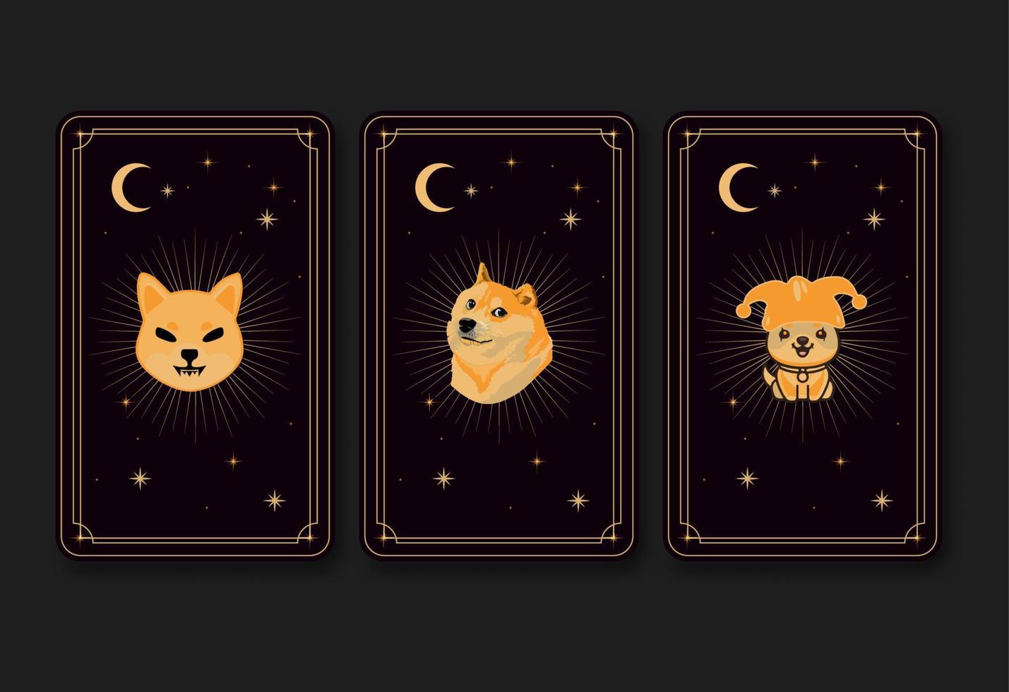 doge coin meme cryptocurrency tarot card poster design vector