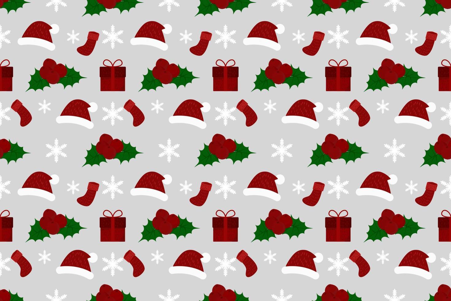 Christmas seamless pattern design. Santa,gift,deer,snowman,Christmas tree,Christmas leaves, vector illustrations background.