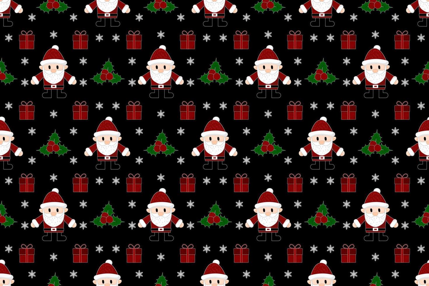 Christmas seamless pattern design. Santa,gift,deer,snowman,Christmas tree,Christmas leaves, vector illustrations background.