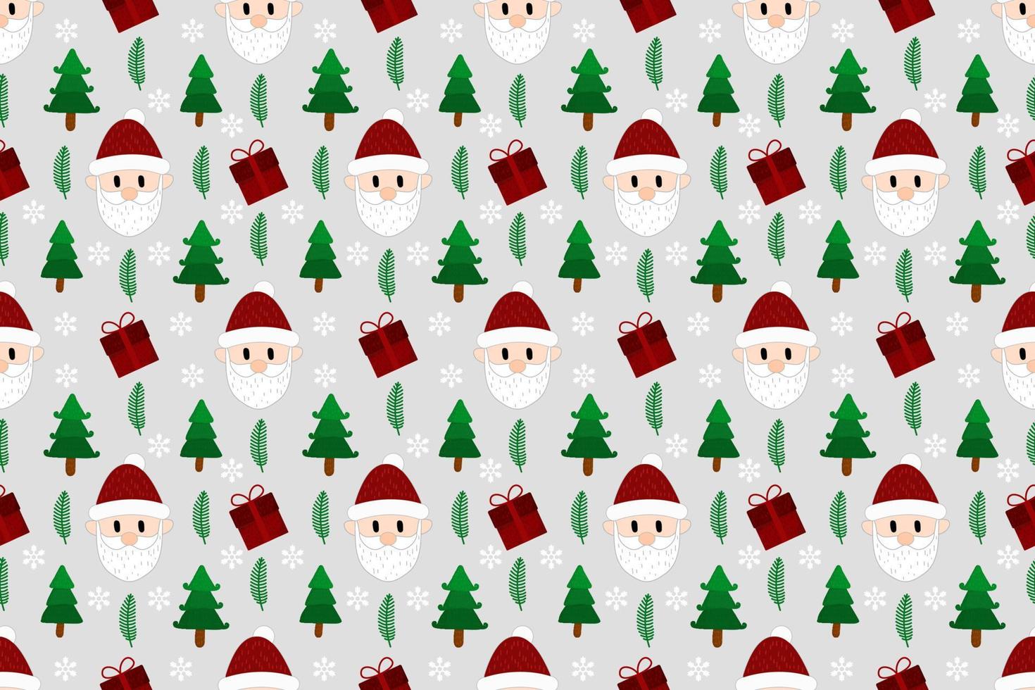 Christmas seamless pattern design. Santa,gift,deer,snowman,Christmas tree,Christmas leaves, vector illustrations background.