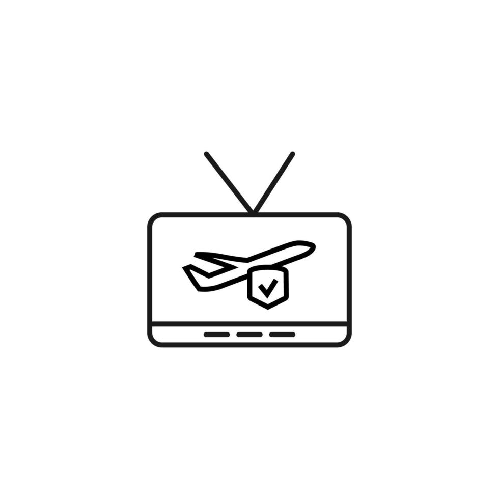 televisión, televisor, concepto de programa de televisión. signo vectorial dibujado en estilo plano. adecuado para sitios, artículos, libros, aplicaciones. trazo editable. icono de línea de seguro de viaje en la pantalla de televisión vector