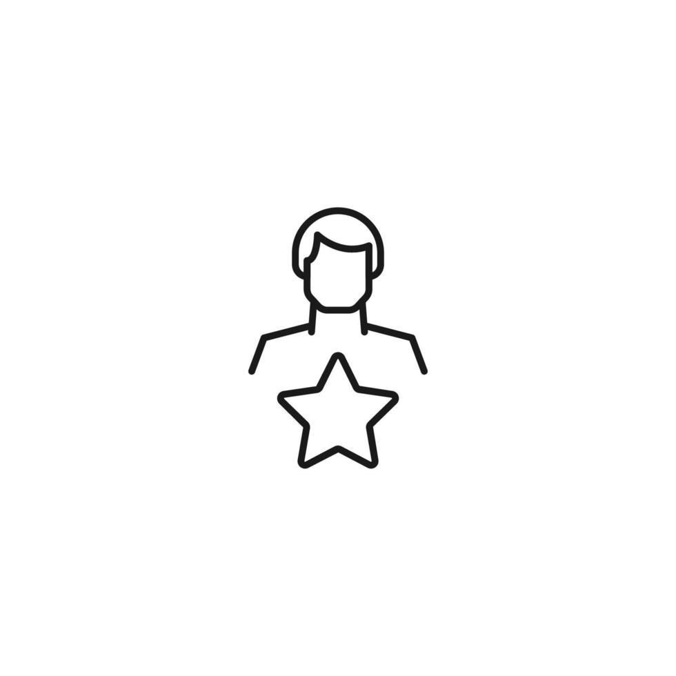 Monochrome sign drawn with black thin line. Modern vector symbol perfect for sites, apps, books, banners etc. Line icon of stars next to faceless man