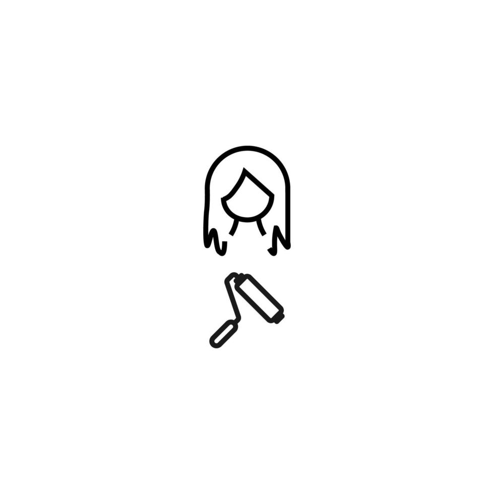 Profession, hobby, everyday life concept. Modern vector symbol suitable for shops, store, books, articles. Line icon of woman by paint roller