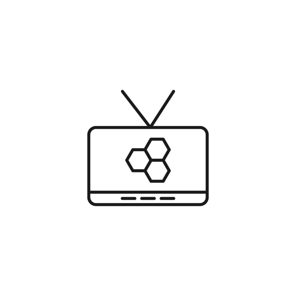 Television, tv set, tv show concept. Vector sign drawn in flat style. Suitable for sites, articles, books, apps. Editable stroke. Line icon of honeycomb on tv screen