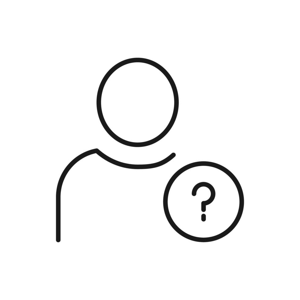 Hobbies, profession and business concept. Minimalistic signs for web sites, adverts, apps, stores. Editable stroke. Vector line icon of question mark by faceless person