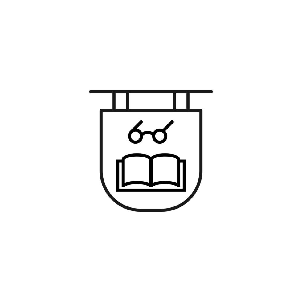 letrero para tiendas y comercios. signo monocromático y trazo editable. adecuado para publicidad, libros, sitios de Internet, aplicaciones. icono de línea vectorial de gafas sobre libro vector