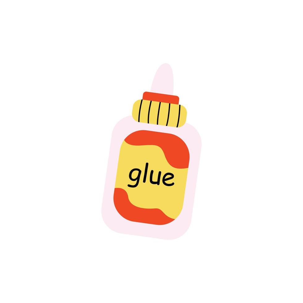 Glue or latex bottle. Glue can stick to paper. Office supplies. Time to school. Children's cute stationery subjects. Back to school, science, college, education, studyy vector
