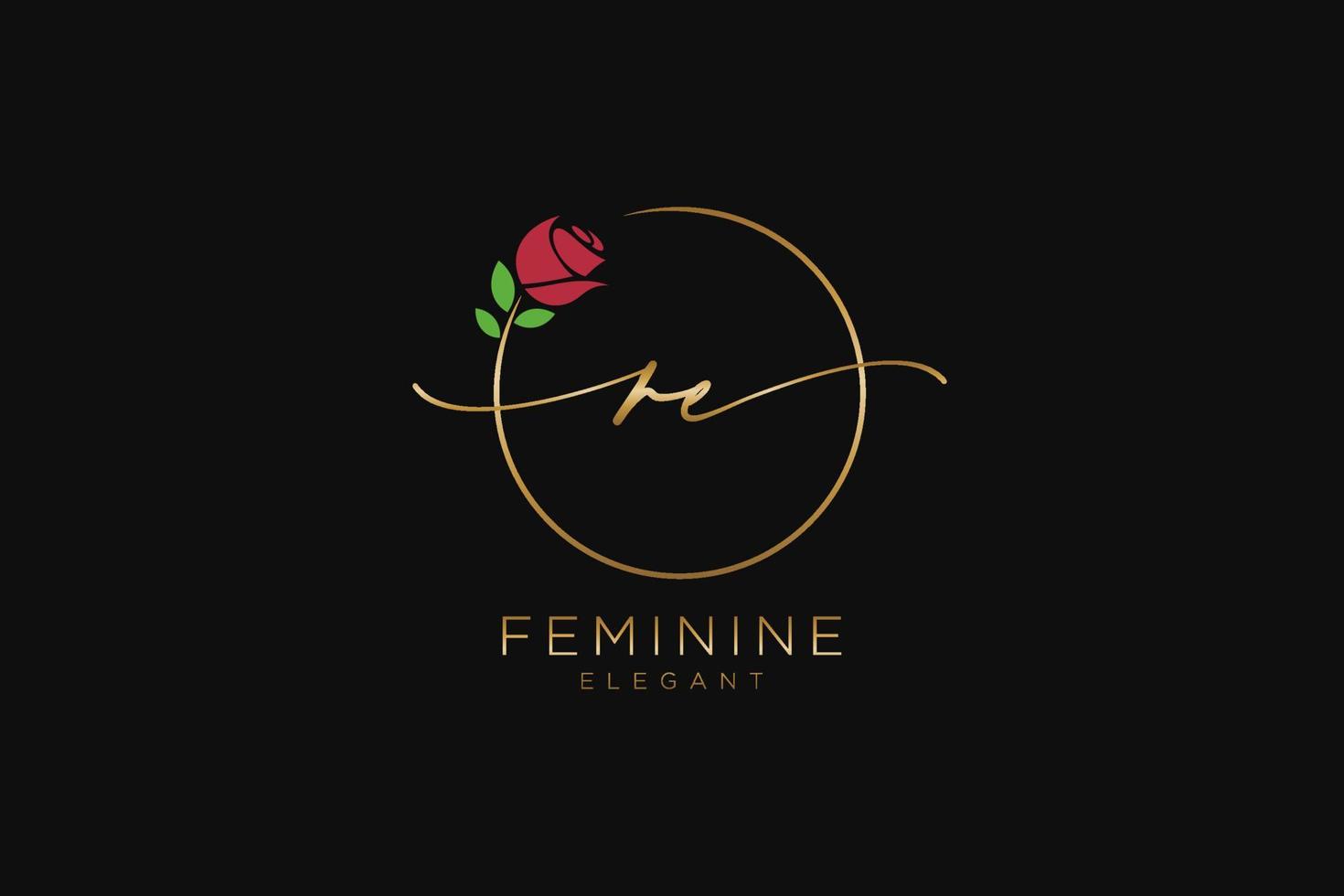 initial RE Feminine logo beauty monogram and elegant logo design, handwriting logo of initial signature, wedding, fashion, floral and botanical with creative template. vector
