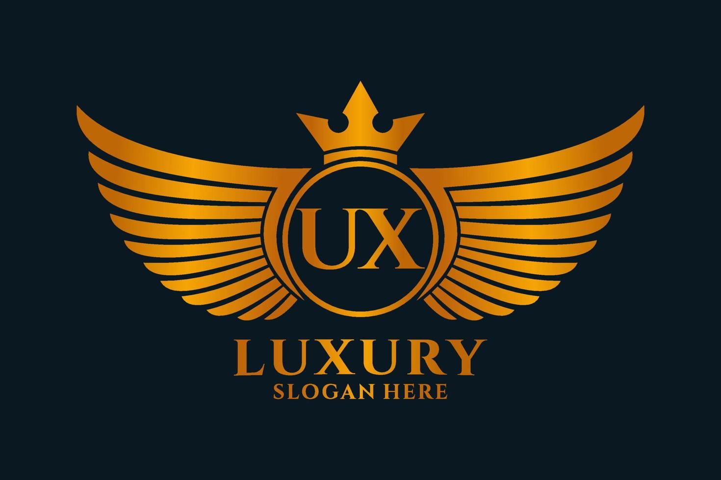 Luxury royal wing Letter UX crest Gold color Logo vector, Victory logo, crest logo, wing logo, vector logo template.