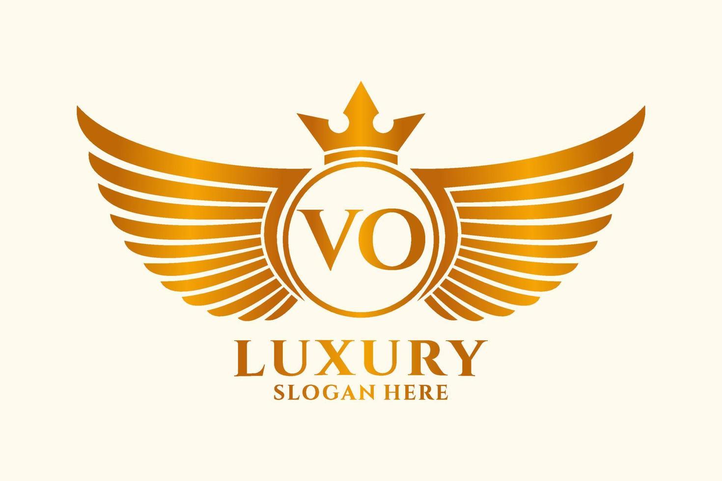 Luxury royal wing Letter VO crest Gold color Logo vector, Victory logo, crest logo, wing logo, vector logo template.
