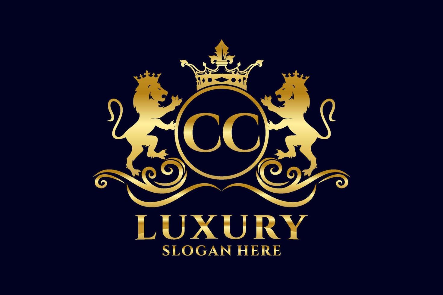 Initial CC Letter Lion Royal Luxury Logo template in vector art for luxurious branding projects and other vector illustration.