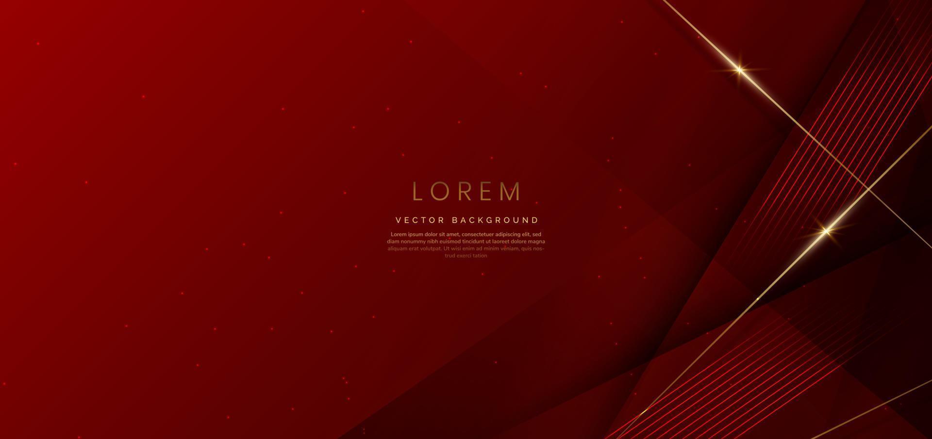 Abstract elegant red background with golden line and lighting effect sparkle. Luxury template design. vector