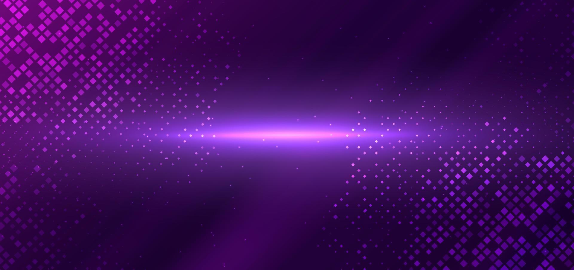 Abstract technology futuristic digital square pattern with lighting glowing particles square elements on dark purple background. vector