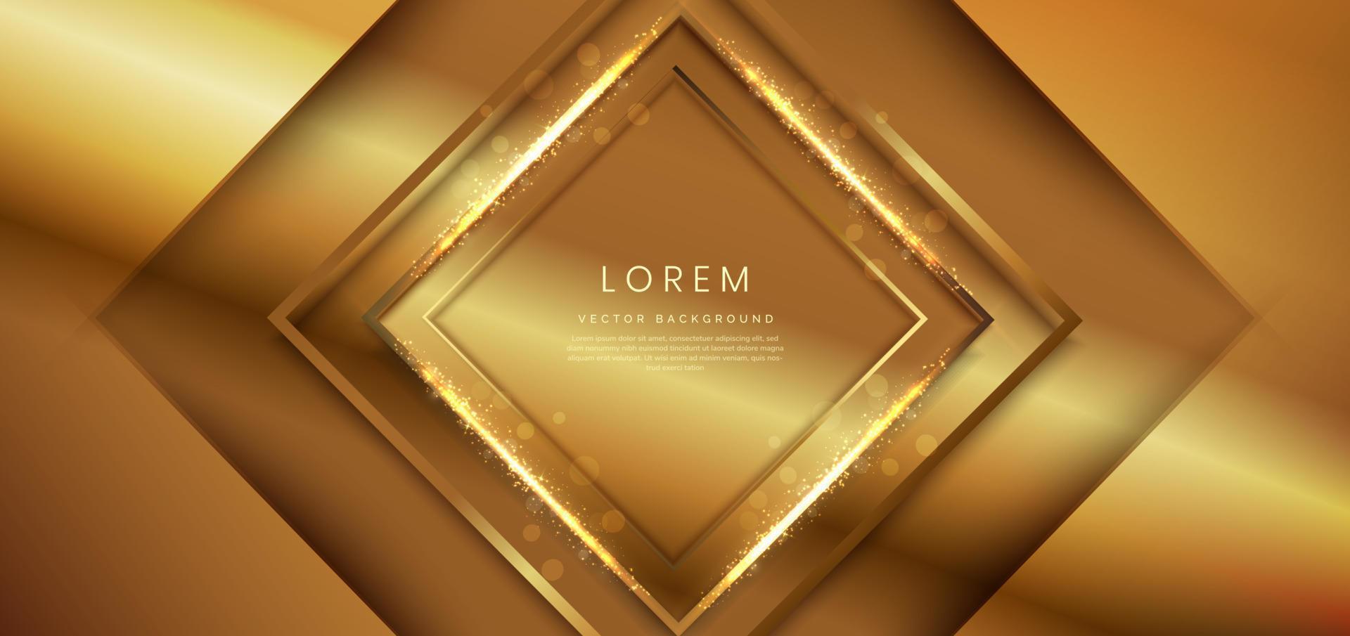 Abstract elegant golden lines diagonal on gold background with lighting effect. Luxury square frame with copy space for text. vector