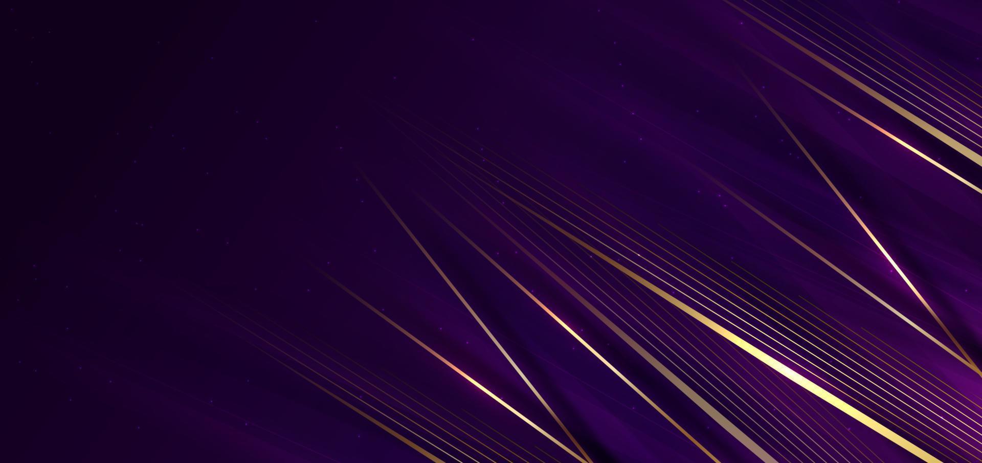 Abstract elegant purple background with golden line and lighting effect sparkle. Luxury template award design. vector