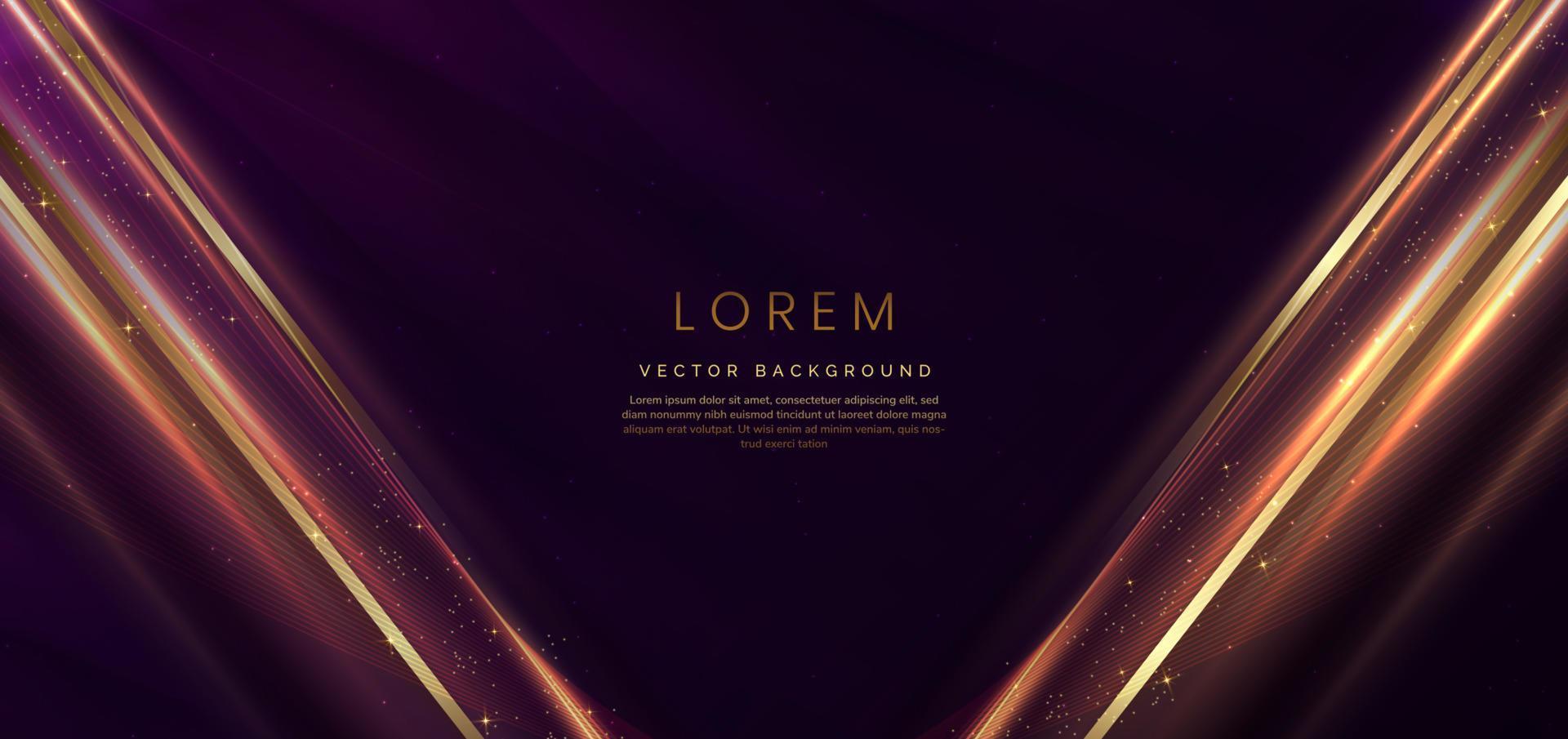 Abstract background luxury dark purple elegant geometric diagonal with gold lighting effect and sparkling with copy space for text. vector