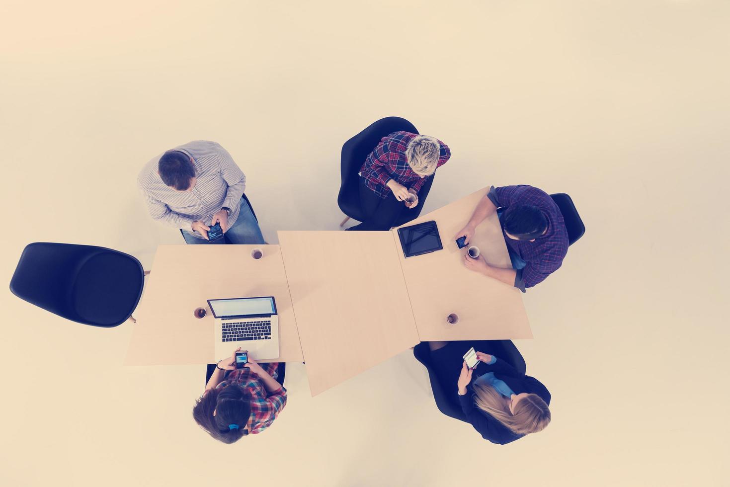 aerial view of business people group on meeting photo