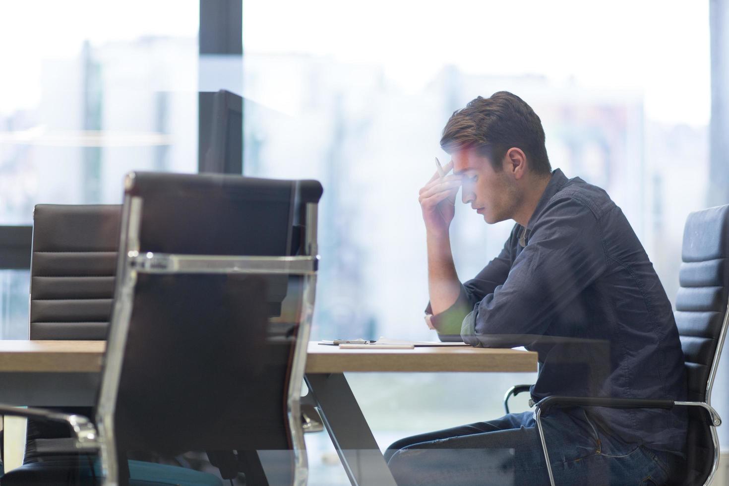 young businessman relaxing at the desk photo