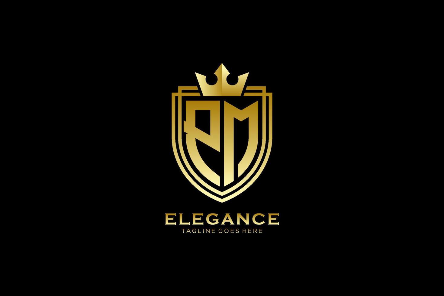 initial PM elegant luxury monogram logo or badge template with scrolls and royal crown - perfect for luxurious branding projects vector