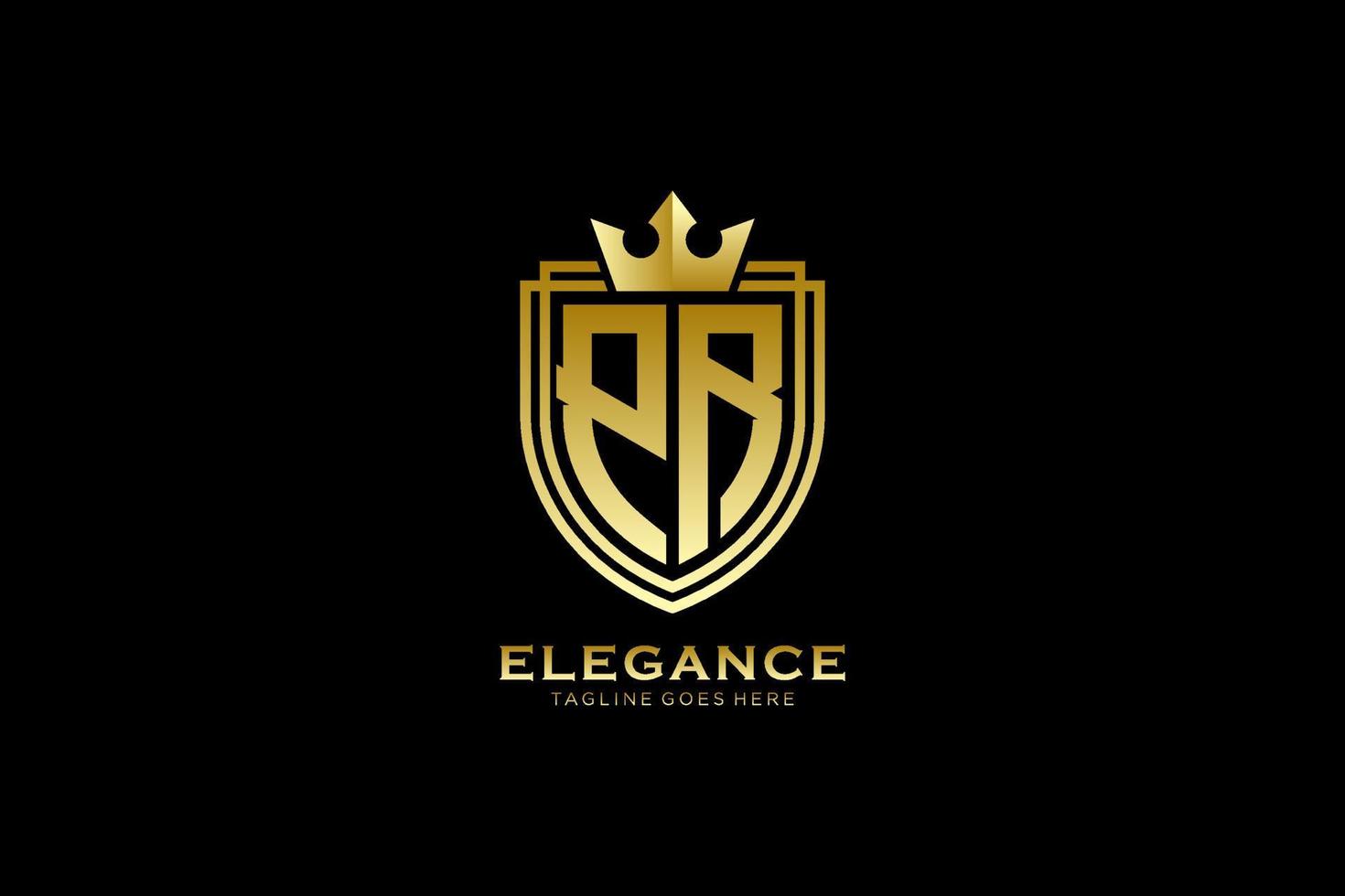 initial PR elegant luxury monogram logo or badge template with scrolls and royal crown - perfect for luxurious branding projects vector