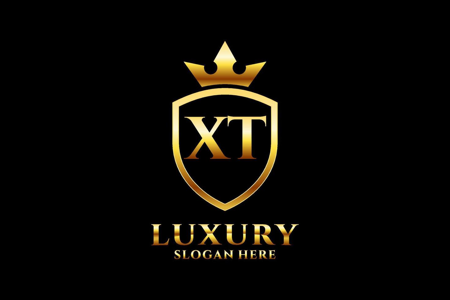 initial XT elegant luxury monogram logo or badge template with scrolls and royal crown - perfect for luxurious branding projects vector