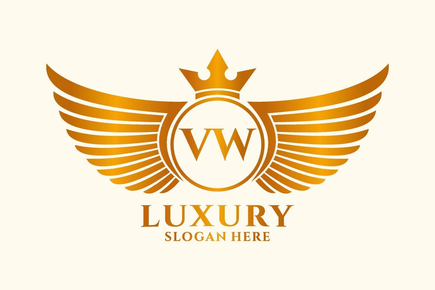 Luxury royal wing Letter VW crest Gold color Logo vector, Victory logo, crest logo, wing logo, vector logo template.