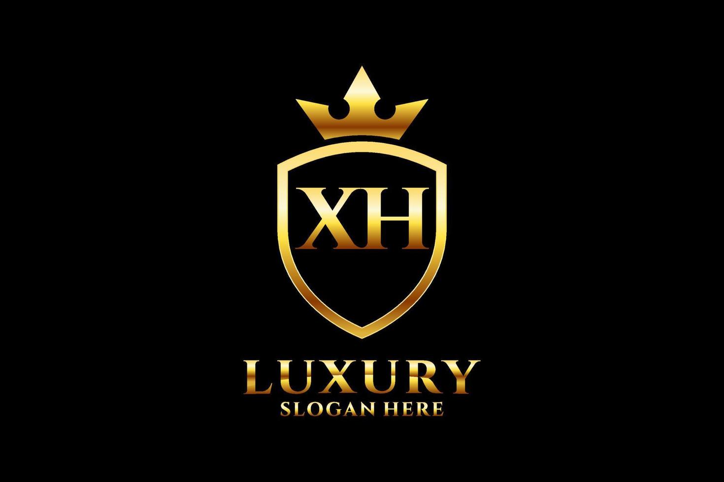 logotipo de monograma de lujo inicial xh elegante o plantilla de placa con pergaminos y corona real - perfecto para proyectos de marca de lujo vector