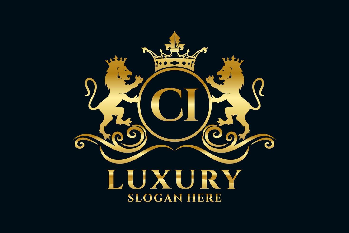 Initial CI Letter Lion Royal Luxury Logo template in vector art for luxurious branding projects and other vector illustration.