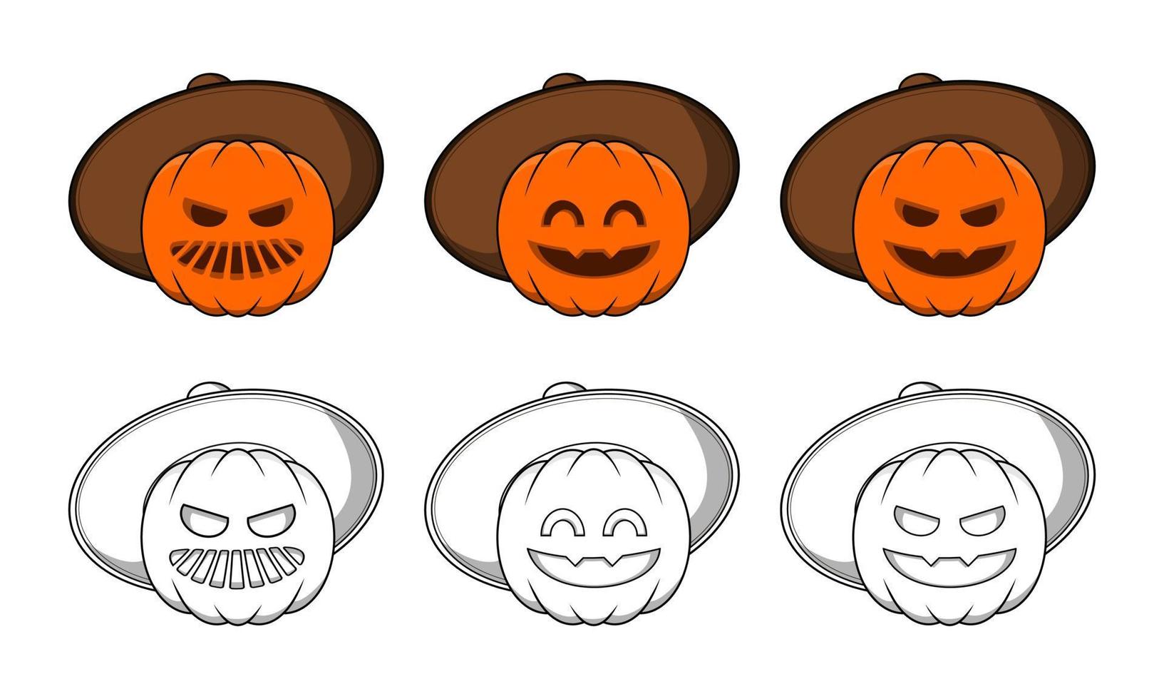 Illustration vector graphic of cute cartoon pumpkins perfect for Halloween theme coloring book