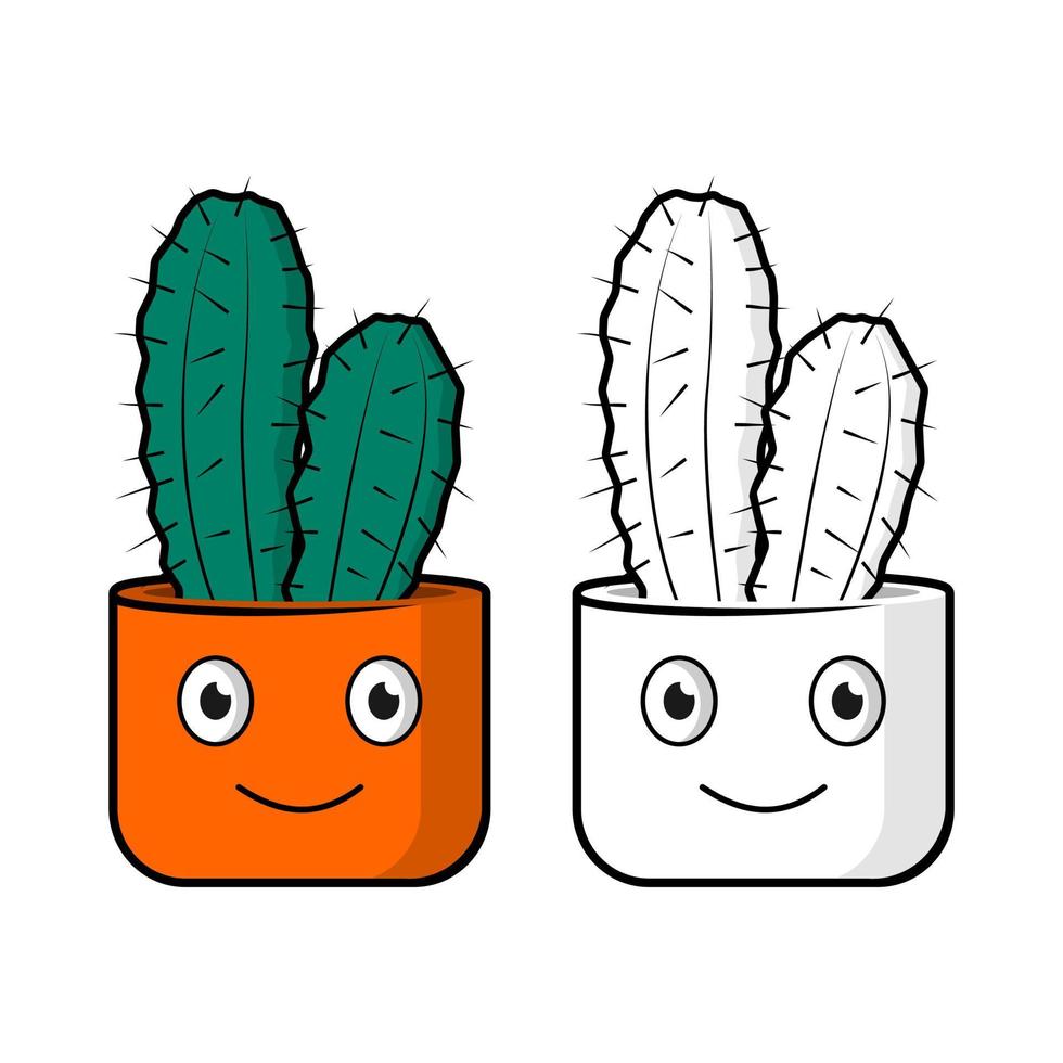 Illustration vector graphic of cute cartoon cactus suitable for coloring book