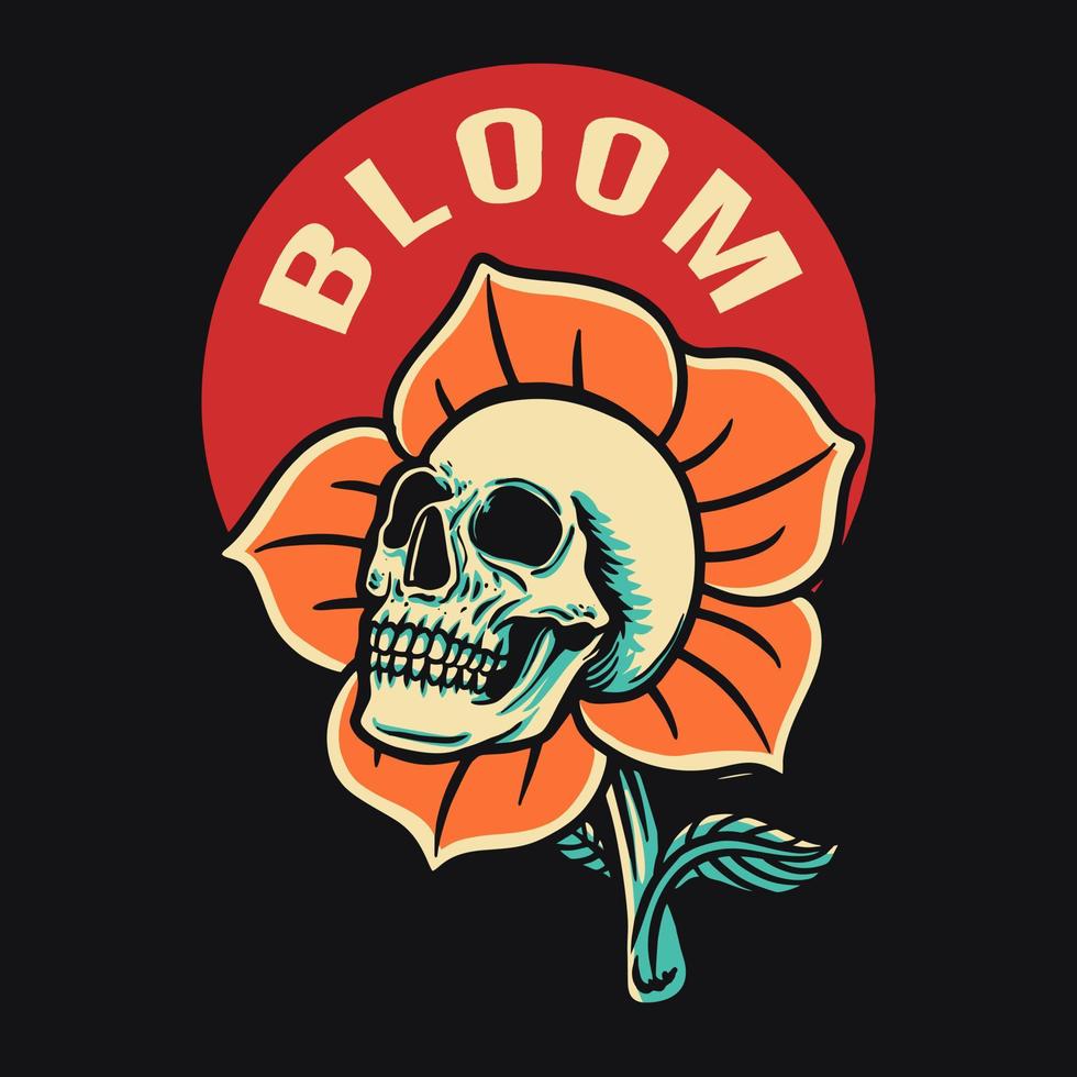 Skull Flower Retro Vector Illustration