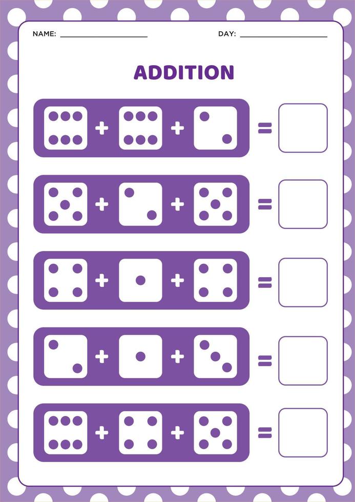 Dice addition worksheet 12106129 Vector Art at Vecteezy