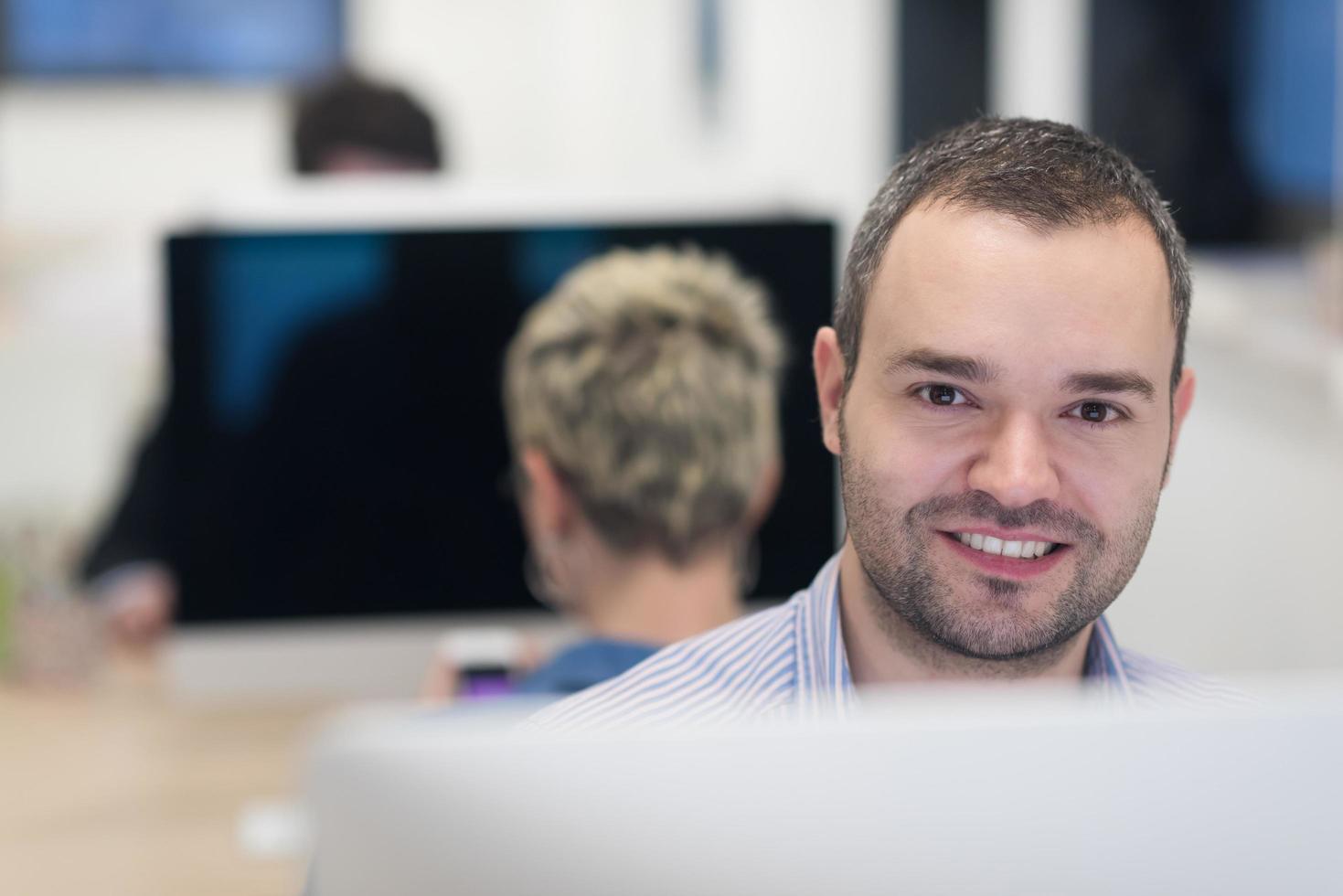 startup business, software developer working on desktop computer photo