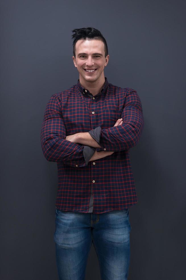 portrait of young startup business man in plaid shirt photo