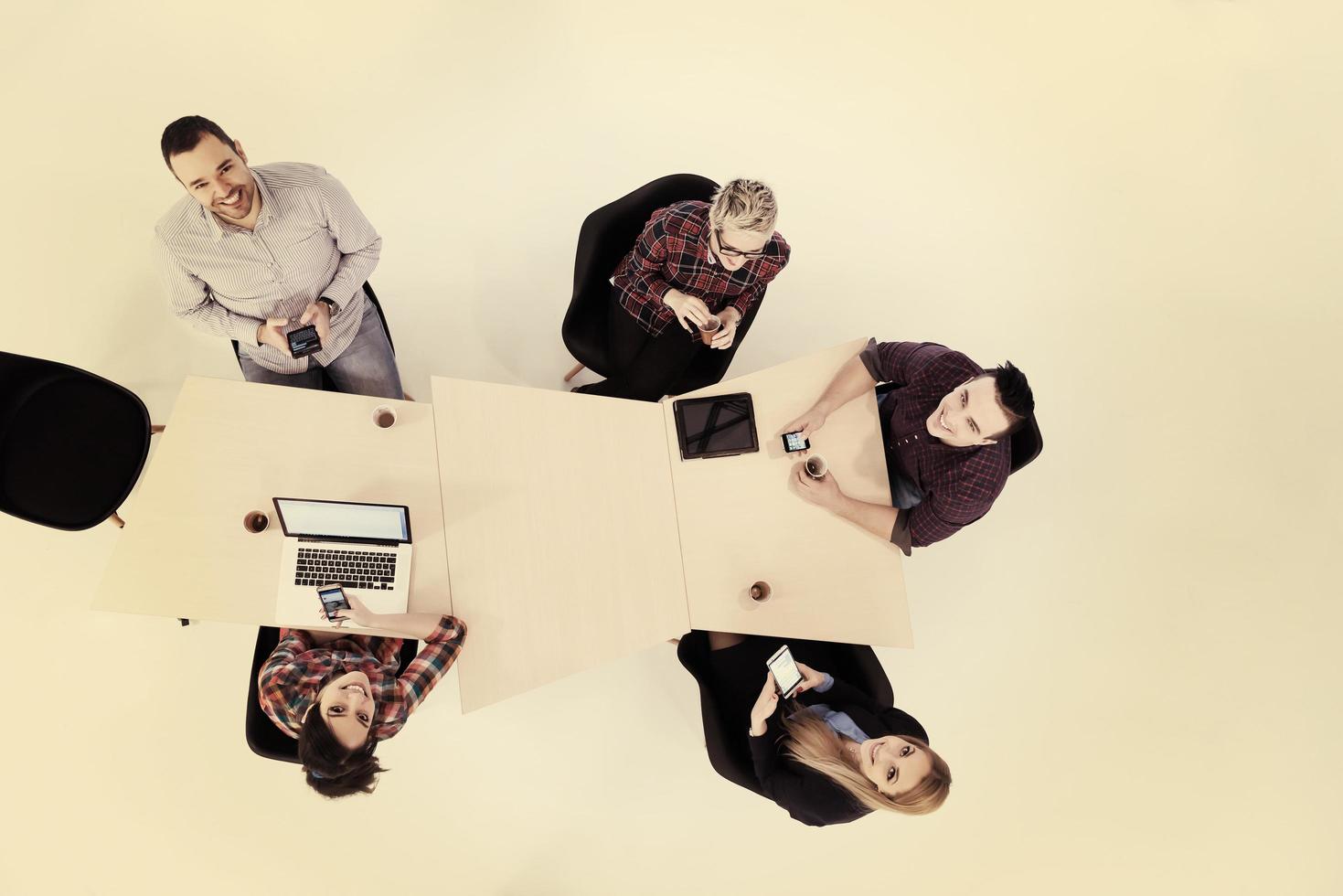 aerial view of business people group on meeting photo