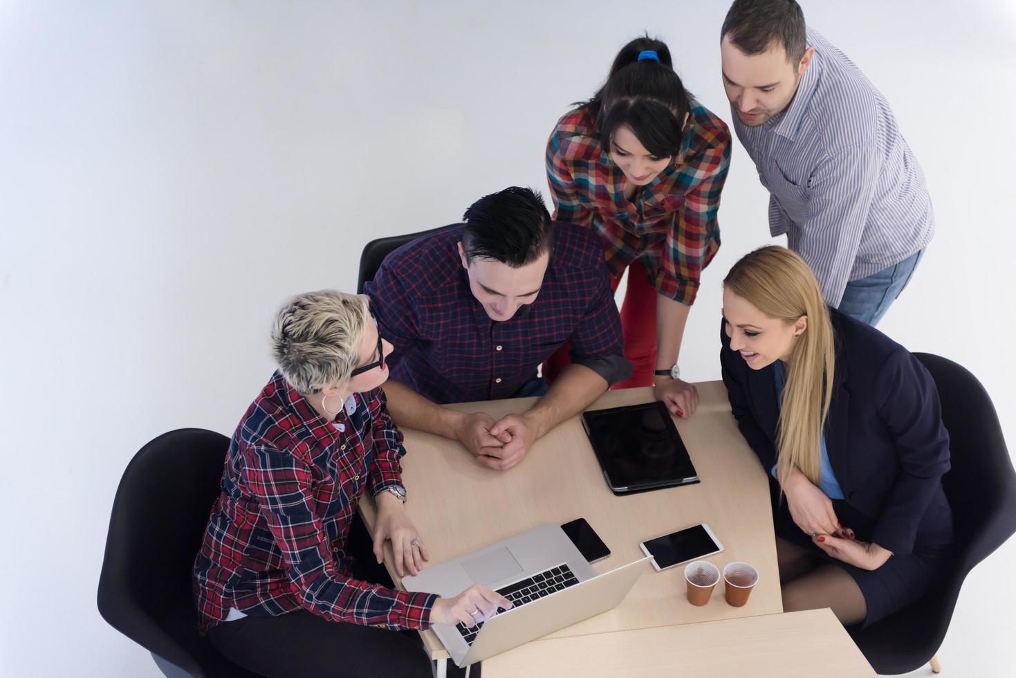 aerial view of business people group on meeting photo